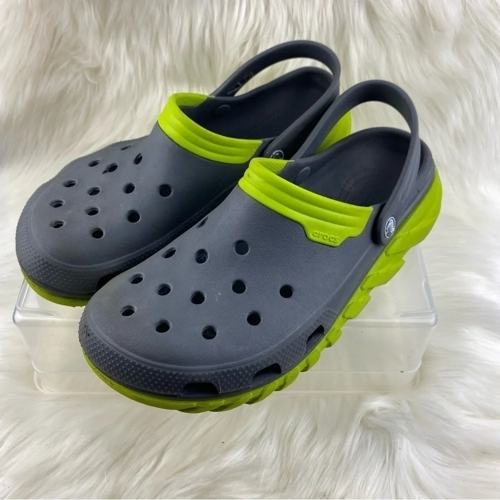 CROCS UNISEX GRAY-GREEN DUET MAX CLOG SHOES SIZE 10M 12W